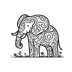 Fototapeta premium Ornate Elephant Line Art Elegant Animal Design