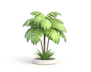 Obraz premium Stylized 3D rendering of a tropical palm tree in a simple pot, isolated on white background