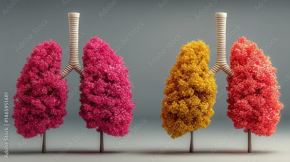Poster representation of human lungs using abstract colorful designs to depict the structure and complexity
