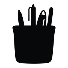 pen holder vector silhouette icon - ideal for business, office, or remote work graphics.