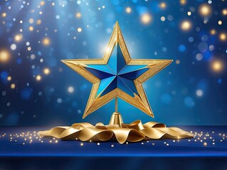 Radiant Golden Star on Blue with Swirling Lights – Ideal for Awards & Celebrations
