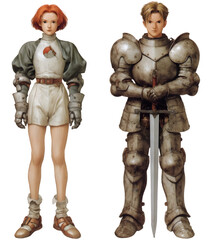 Two Standing Poses of a Gender-Ambiguous Male Warrior PNG