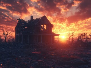 Silhouetted house sunset landscape