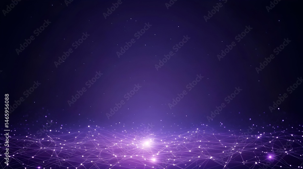 Poster abstract purple network background with glowing light and interconnected nodes