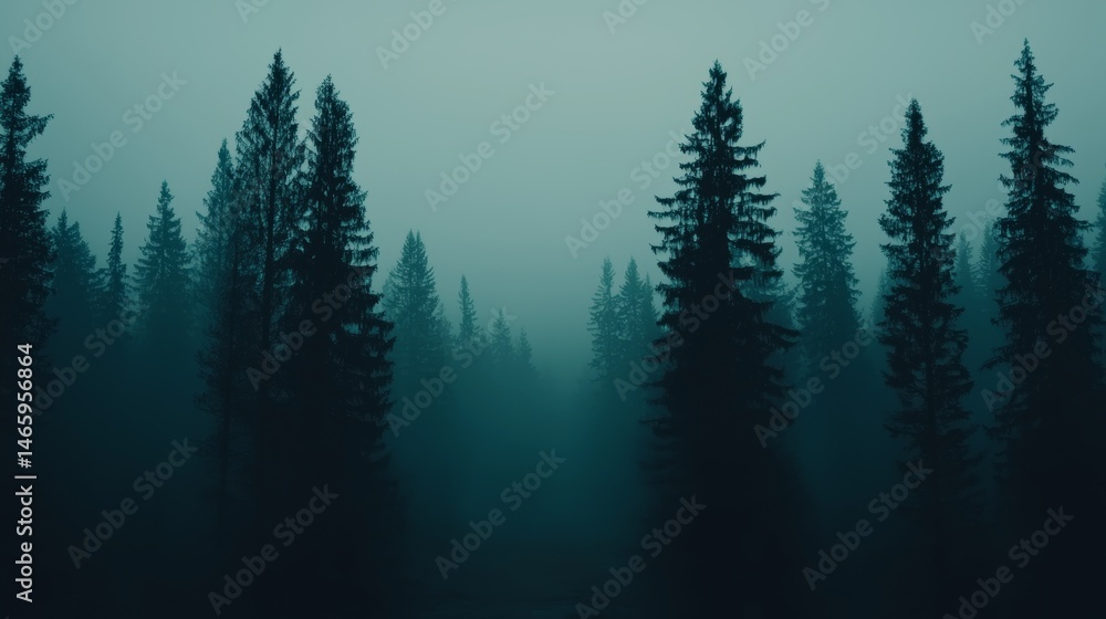 Poster mysterious path in a foggy forest scene