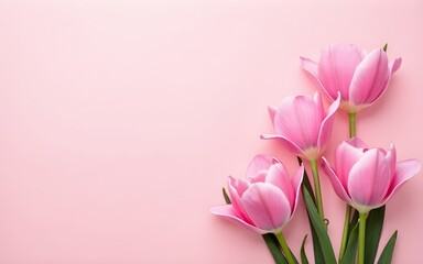 Pink flowers with patterns on a pink wallpaper background a gentle background, in the composition of flowers on top there is free space. High quality