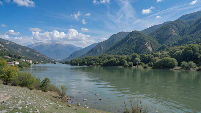Vista sulle acque limpide del Fiume Tirino, Capestrano, abruzzo.