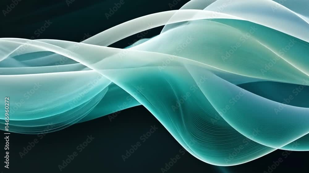 Poster mesmerizing abstract design of flowing waves in teal and white, embodying movement and tranquility, 