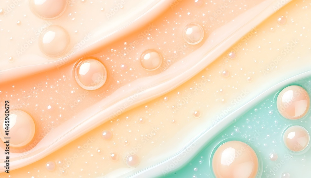 Aufkleber swirling pastel cream textures with pearly droplets, creating a visually appealing abstract design
