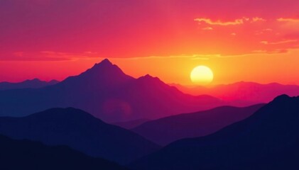 Obraz premium Silhouetted mountain range against vibrant sunset sky , colors, silhouette, rocks