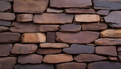 Rustic stone wall texture with varying shades of brown, showcasing irregular shapes and sizes of stones fitted together