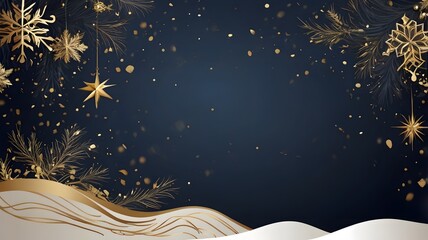 Luxury Christmas Background with Gold Decorations and Blue Space for Text