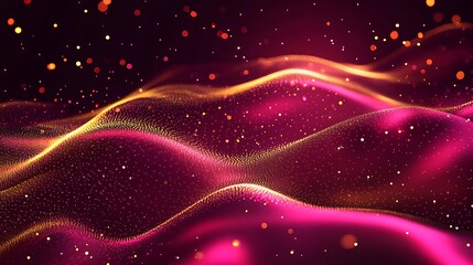 Obraz premium Abstract flowing crimson waves, glowing particles