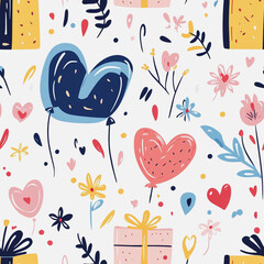 Memphis colorful style seamless pattern. Creative minimalist style art background for children or trendy design with basic shapes. Simple childish scribble backdrop white background