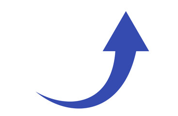 Transparent background with blue curved arrow icon. Flat style. Directional arrow symbol. Curved arrow sign. Upward.