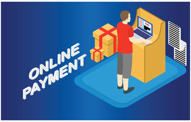 Isometric concept of online payment, vector illustration