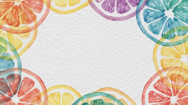 Watercolor Citrus Slice Frame. Summer Watercolor.  Colorful Fruit Border