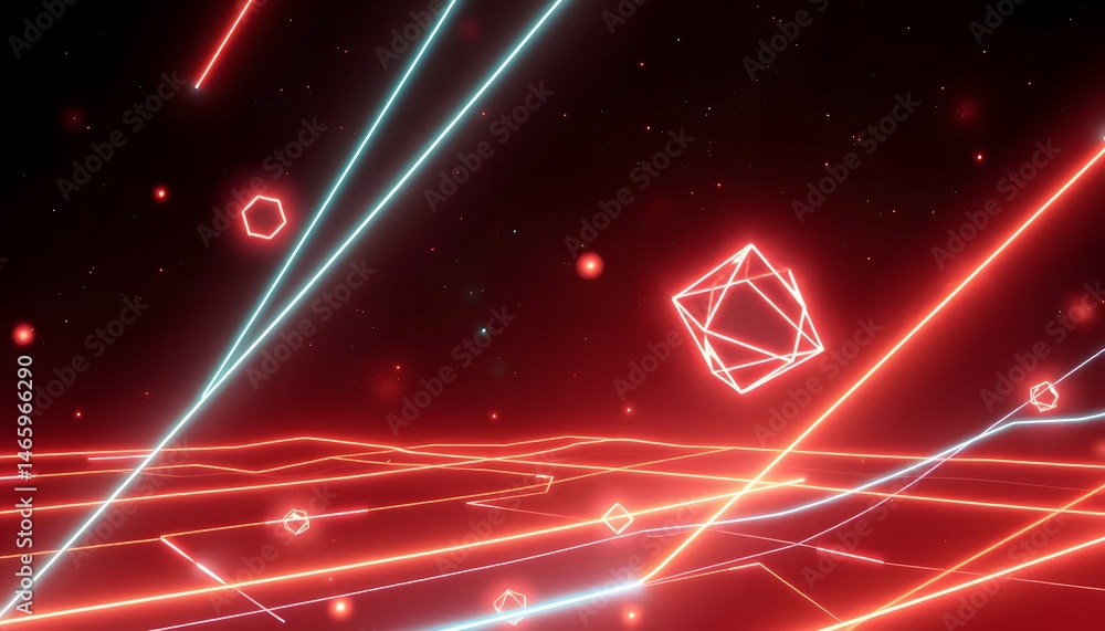 Aufkleber mesmerizing abstract background featuring glowing neon light trails. floating geometric shapes creat