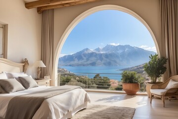 Fototapeta premium Charming Mediterranean Coastline View from an Amalfi Room on a Bright Summer Day