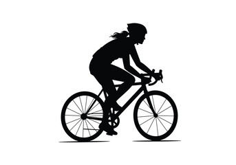 Female cyclist silhouette. This image shows a silhouette of a female cyclist in a racing position on a bicycle. Vector clipart illustration design.