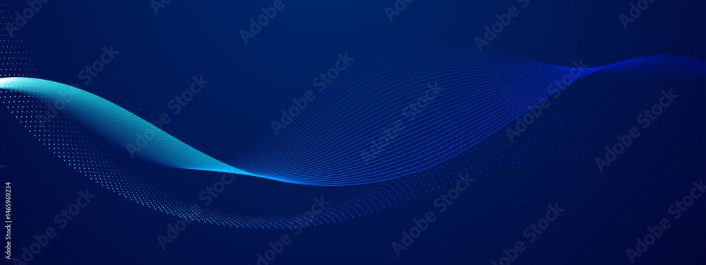 Poster blue abstract background with dotted and wavy lines. perfect for modern web design, digital art proj