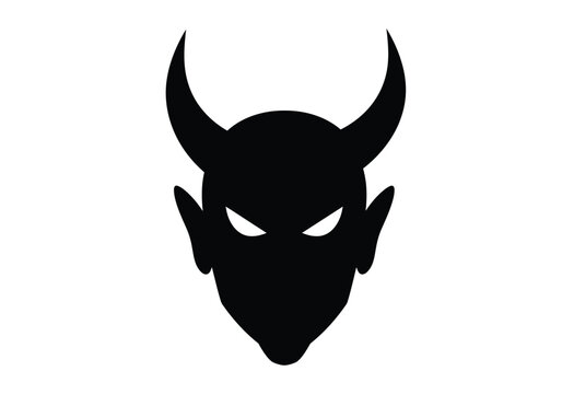 Devil head silhouette. This image shows a devil head silhouette, also known as demon head shadow or evil figure outline. Vector clipart illustration design.