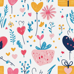 Memphis colorful style seamless pattern. Creative minimalist style art background for children or trendy design with basic shapes. Simple childish scribble backdrop white background