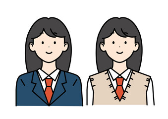 黒髪ロング女子高生 ブレザー ベスト ネクタイ