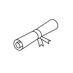 Diploma Scroll with Ribbon Outline for Graduation Ceremony and Achievement