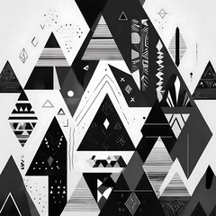 Fototapeten Nordic minimalism meets African tribal shapes, geometric black and white contrast with subtle tribal textures, modern layout, clean background © Facundo