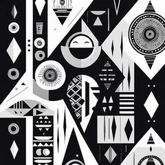 Fototapeten Nordic minimalism meets African tribal shapes, geometric black and white contrast with subtle tribal textures, modern layout, clean background © Facundo
