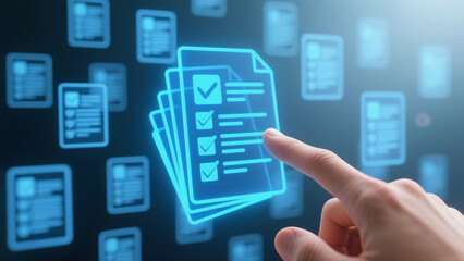 hand holding a touch screen interface