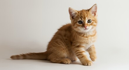 Obraz premium Adorable Ginger Kitten on White Background