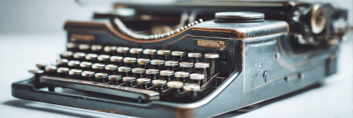 A vintage typewriter on a clean white background, evoking retro charm and nostalgia. Perfect for creative, historical, or hipster-themed projects. Isolated for easyA vintage typewriter on a clean  use