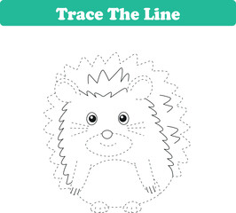 Handwriting Practice. Tracing lines and coloring hedgehog for children. Vector Illustration