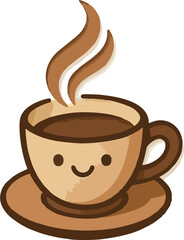 Cute Smiling Coffee Cup Cartoon – Kawaii Hot Drink Vector for Café, Menu, and Kids Design