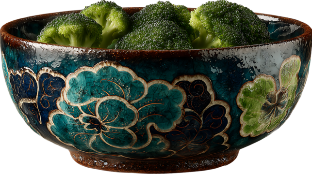Ornate bowl with fresh broccoli florets