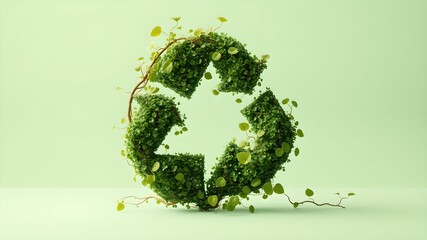 3D recycling symbol growing vines of success
