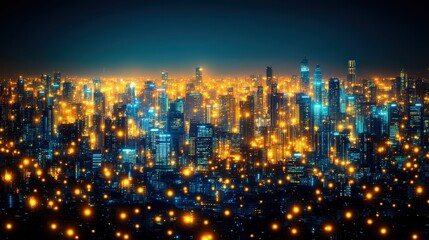 Fototapeta premium Vibrant cityscape at night glowing with a multitude of lights of