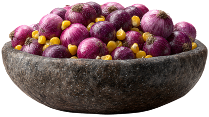 Red Onions and Corn in Stone Bowl Fresh Produce Food Photography