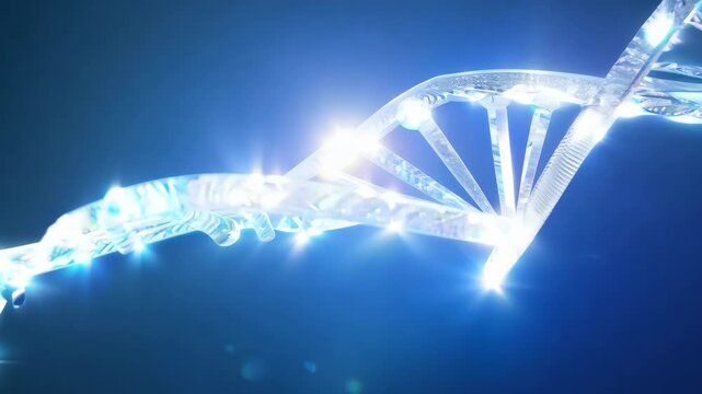 Abstract Glowing DNA Helix Animation, Science and Genetic Research Visual in 4K.