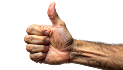 Dirty Hand Showing Thumbs Up Gesture Against Dark Background