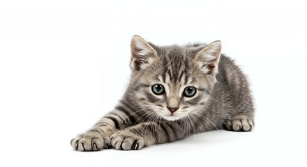 Obraz premium Adorable Gray Tabby Kitten on White Background