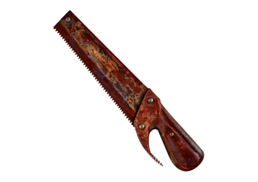Rusty metal hand saw- Rusty metal hand saw isolated on transparent or white background - Powered by Adobe
