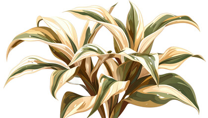 Variegated Tropical Plant Leaves Illustration Beige Cream Green