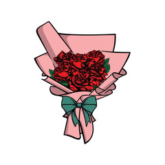 Vector illustration of a bouquet of roses with pink wrapping paper which is usually given as a gift or surprise.