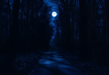 Obraz premium Moonlit Path Through a Dark Forest