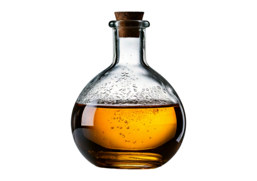 Transparent glass flask filled isolated on transparent or white background