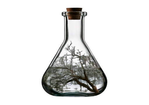 Transparent glass flask filled isolated on transparent or white background