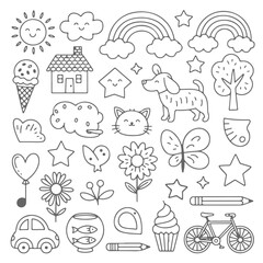 Set of cute doodle on white background. Hand drawn abstract doodle isolated on white background.